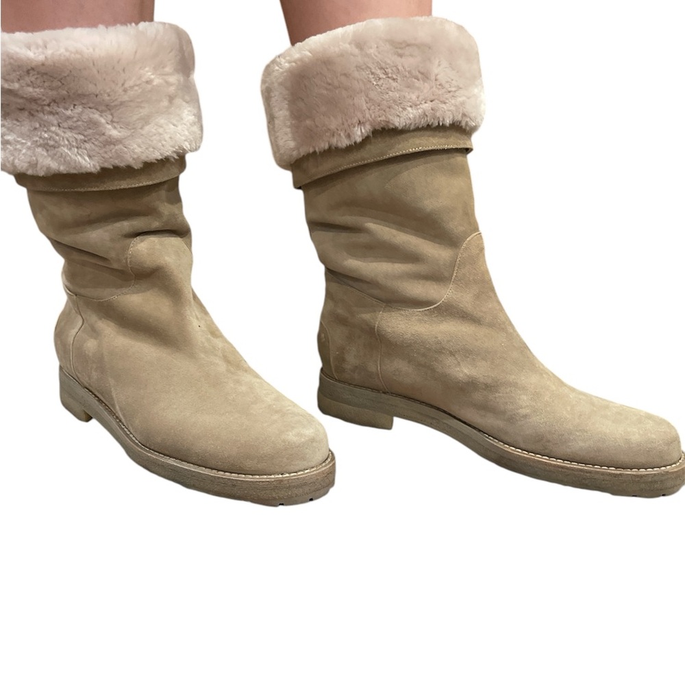 Tan Winter Rain Boots with Plush Cuff and Mid-Calf Height